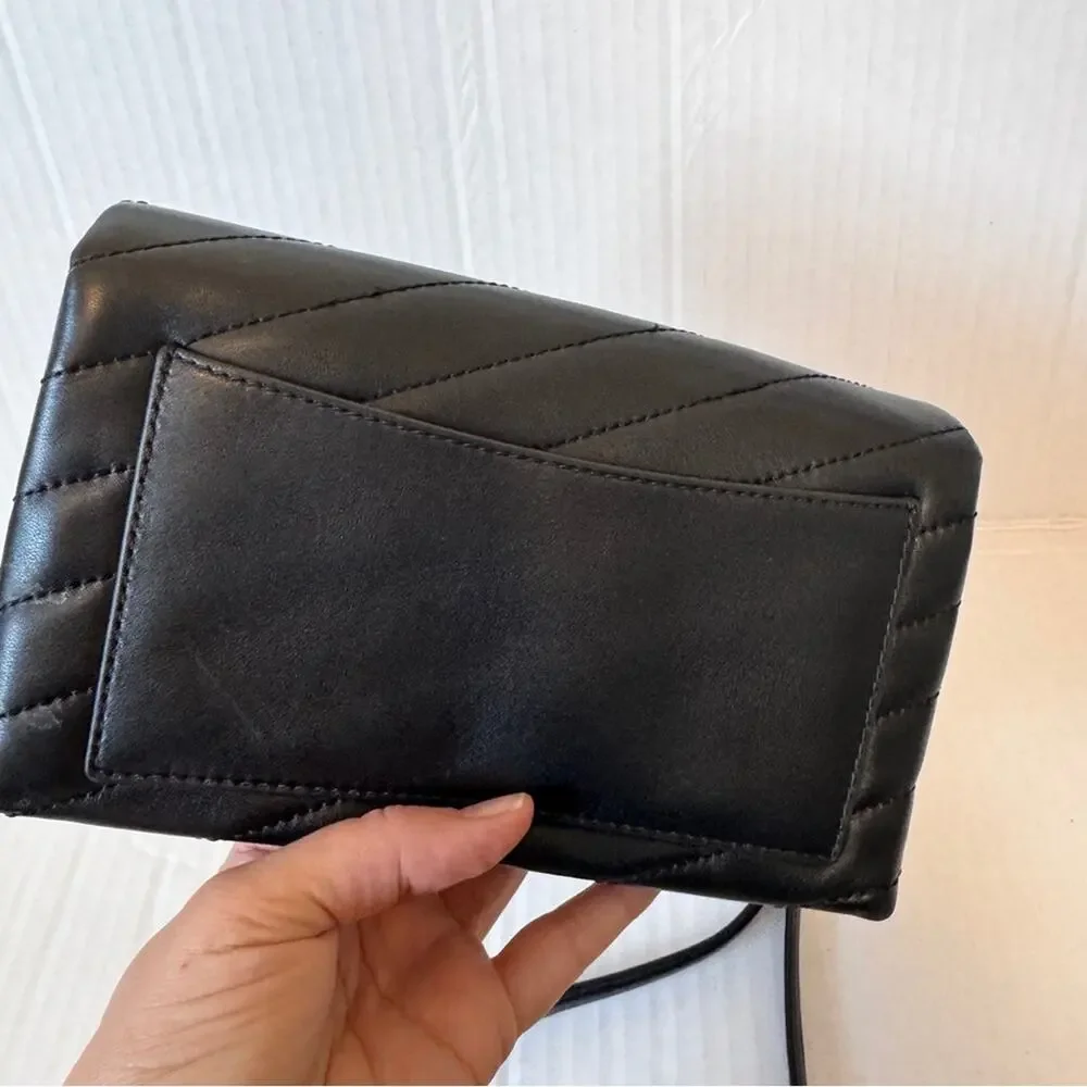 Tory Burch Black Leather Kira Quilted Crossbody Handbag Purse Gold Chain Strap